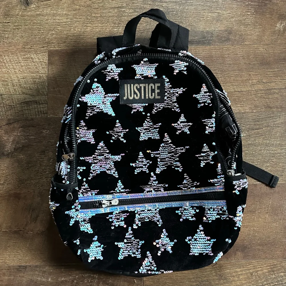 GJustice Black Iridescent Sequin Star Backpack